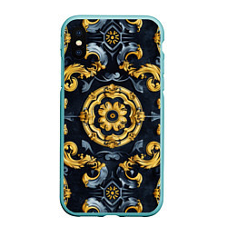 Чехол iPhone XS Max матовый Золотые и синие абстрактные узоры