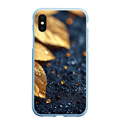 Чехол iPhone XS Max матовый Золотые листья на темном фоне