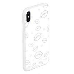 Чехол iPhone XS Max матовый Паттерн серый контур губ на белом - lips, цвет: 3D-белый — фото 2
