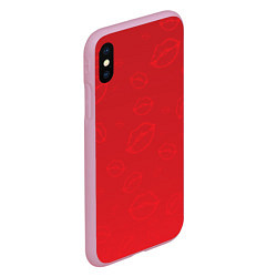 Чехол iPhone XS Max матовый Паттерн алый контур губ на красном - lips red, цвет: 3D-розовый — фото 2