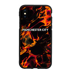 Чехол iPhone XS Max матовый Manchester City red lava, цвет: 3D-черный