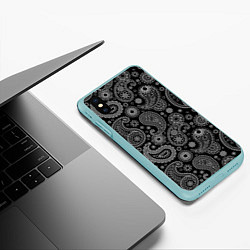 Чехол iPhone XS Max матовый Пейсли на черном, цвет: 3D-мятный — фото 2