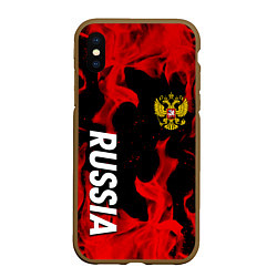 Чехол iPhone XS Max матовый Россия герб в огне