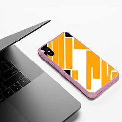 Чехол iPhone XS Max матовый Жёлтые широкие линии на белом фоне, цвет: 3D-розовый — фото 2