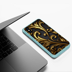 Чехол iPhone XS Max матовый Яркие золотые объемные узоры, цвет: 3D-мятный — фото 2