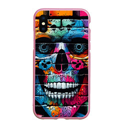 Чехол iPhone XS Max матовый Crazy color skull - graffiti