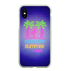 Чехол iPhone XS Max матовый Неоновые пальмы и фламинго summer vibes