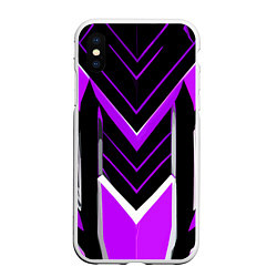 Чехол iPhone XS Max матовый Фиолетово-серые полосы на чёрном фоне