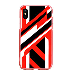 Чехол iPhone XS Max матовый Чёрно-красные полосы на белом фоне