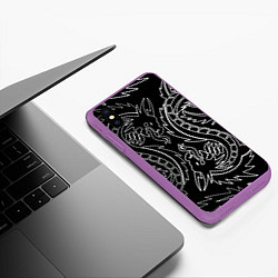 Чехол iPhone XS Max матовый Драконы татуировки самураи, цвет: 3D-фиолетовый — фото 2