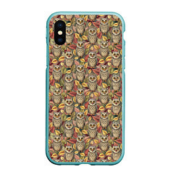 Чехол iPhone XS Max матовый Совы в листьях и цветах