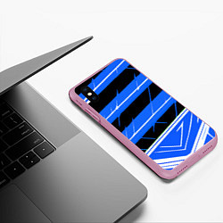 Чехол iPhone XS Max матовый Чёрно-белые полосы на синем фоне, цвет: 3D-розовый — фото 2