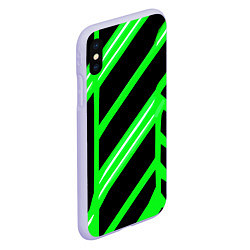 Чехол iPhone XS Max матовый Чёрно-белые полосы на зелёном фоне, цвет: 3D-светло-сиреневый — фото 2