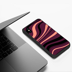 Чехол iPhone XS Max матовый Сливовый абстрактные волнистые полосы, цвет: 3D-черный — фото 2