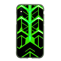 Чехол iPhone XS Max матовый Green lines on a black background