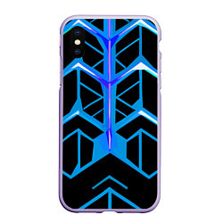 Чехол iPhone XS Max матовый Blue lines on a black background, цвет: 3D-светло-сиреневый