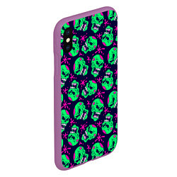 Чехол iPhone XS Max матовый Неоновые черепа узор, цвет: 3D-фиолетовый — фото 2