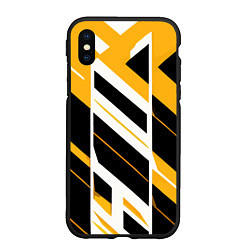 Чехол iPhone XS Max матовый Black and yellow stripes on a white background, цвет: 3D-черный