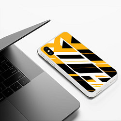 Чехол iPhone XS Max матовый Black and yellow stripes on a white background, цвет: 3D-белый — фото 2