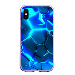 Чехол iPhone XS Max матовый Неоновые холодные голубые плиты в разломе, цвет: 3D-сиреневый