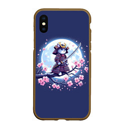 Чехол iPhone XS Max матовый Котёнок самурай - цветущая сакура