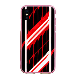 Чехол iPhone XS Max матовый Red and white lines on a black background, цвет: 3D-розовый