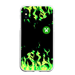 Чехол iPhone XS Max матовый Minecraft green flame, цвет: 3D-белый