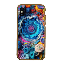 Чехол iPhone XS Max матовый Вязаные цветы - пэчворк, цвет: 3D-коричневый