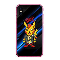 Чехол iPhone XS Max матовый Радостный Пикачу рок звезда, цвет: 3D-малиновый