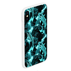 Чехол iPhone XS Max матовый Карпы кои и водопад - бирюзовый неон, цвет: 3D-белый — фото 2