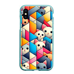 Чехол iPhone XS Max матовый Geometric pattern with kittens - ai art