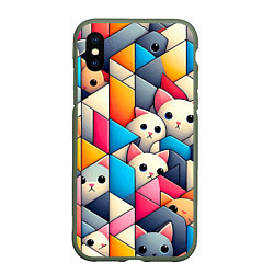 Чехол iPhone XS Max матовый Geometric pattern with kittens - ai art, цвет: 3D-темно-зеленый