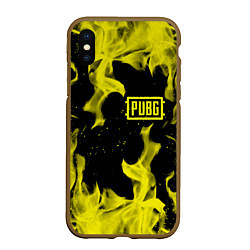 Чехол iPhone XS Max матовый PUBG жёлтый огонь, цвет: 3D-коричневый