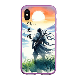 Чехол iPhone XS Max матовый Ghost of Tsushima - samurai on the background of t, цвет: 3D-фиолетовый