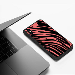 Чехол iPhone XS Max матовый Чёрно-розовый полосами, цвет: 3D-черный — фото 2