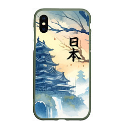 Чехол iPhone XS Max матовый Japanese landscape - watercolor, цвет: 3D-темно-зеленый