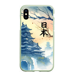 Чехол iPhone XS Max матовый Japanese landscape - watercolor, цвет: 3D-салатовый