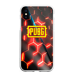 Чехол iPhone XS Max матовый PUBG соты броня, цвет: 3D-белый