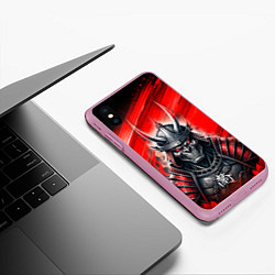 Чехол iPhone XS Max матовый Злой самурай в маске черепа, цвет: 3D-розовый — фото 2