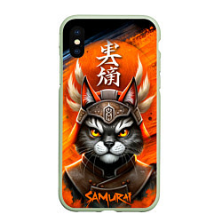 Чехол iPhone XS Max матовый Cat samurai, цвет: 3D-салатовый