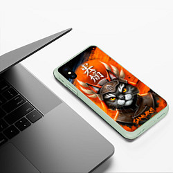 Чехол iPhone XS Max матовый Cat samurai, цвет: 3D-салатовый — фото 2