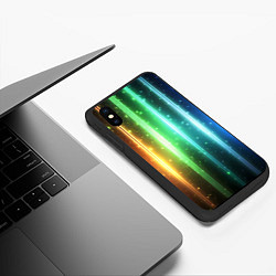 Чехол iPhone XS Max матовый Светящиеся яркие неоновые полосы в космосе, цвет: 3D-черный — фото 2