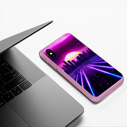 Чехол iPhone XS Max матовый Город на закате и неоновые полосы, цвет: 3D-розовый — фото 2