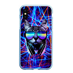 Чехол iPhone XS Max матовый Cat DJ neon, цвет: 3D-голубой