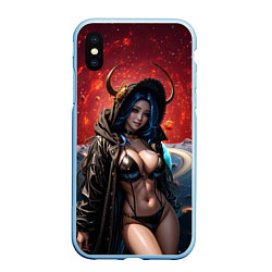 Чехол iPhone XS Max матовый Девушка суккуб с рожками на фоне космоса, цвет: 3D-голубой