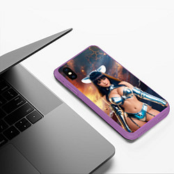 Чехол iPhone XS Max матовый Чудо девушка в блестящем супер костюмена фоне косм, цвет: 3D-фиолетовый — фото 2