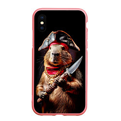 Чехол iPhone XS Max матовый Капибара с пиратской пикой, цвет: 3D-баблгам