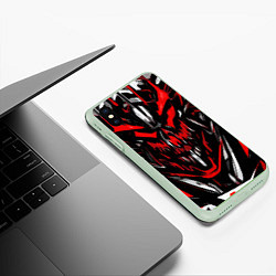 Чехол iPhone XS Max матовый Красно-белое абстрактное лицо на чёрном фоне, цвет: 3D-салатовый — фото 2