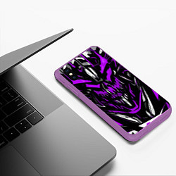 Чехол iPhone XS Max матовый Фиолетово-белое абстрактное лицо на чёрном фоне, цвет: 3D-фиолетовый — фото 2