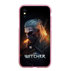 Чехол iPhone XS Max матовый The Witcher and fire, цвет: 3D-розовый